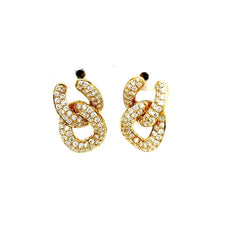 ESTATE 1.74CT DIAMOND 18KT YELLOW GOLD CLASSIC LOVE KNOT LINK HANGING EARRINGS
