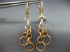 LARGE .17CT DIAMOND 18KT 2 TONE GOLD 3D MATTE & SHINY LEVERBACK HANGING EARRINGS