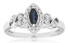 .43CT DIAMOND & AAA SAPPHIRE 14KT WHITE GOLD MARQUISE & ROUND HALO FILIGREE RING