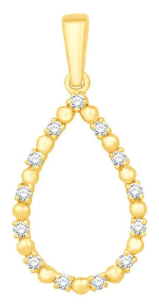 .15CT DIAMOND 14KT YELLOW GOLD 3D CLASSIC OPEN TEAR DROP LOVE FLOATING PENDANT