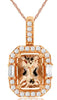 ESTATE 1.67CT DIAMOND & AAA MORGANITE 14K ROSE GOLD SQUARE HALO FLOATING PENDANT