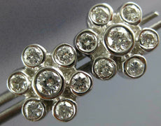ANTIQUE LARGE 1.14CT DIAMOND 14KT WHITE GOLD FLOWER CLUSTER BEZEL EARRINGS #1958