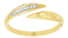 ESTATE .05CT DIAMOND 14KT YELLOW GOLD 3D DOUBLE LEAF CRISS CROSS FUN RING