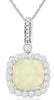 2.07CT DIAMOND & AAA OPAL 14K WHITE GOLD 3D CUSHION & ROUND SQUARE HALO PENDANT