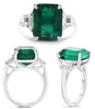 LARGE 10.06CT DIAMOND & AAA EMERALD PLATINUM 3D EMERALD CUT & TRAPEZOID RING