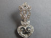 LARGE .60CT DIAMOND 14KT WHITE GOLD 3D HEART FILIGREE LEVERBACK HANGING EARRINGS