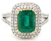LARGE 3.6CT DIAMOND & AAA EMERALD 18KT 2 TONE GOLD CUSHION HALO ENGAGEMENT RING