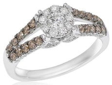 1.04CT WHITE & CHOCOLATE FANCY DIAMOND 18KT WHITE GOLD 3D FLOWER ENGAGEMENT RING