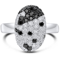 ESTATE 1.05CT WHITE & BLACK DIAMOND 14KT WHITE GOLD 3D OVAL SHAPE FUN RING