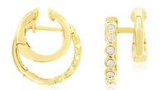 .20CT DIAMOND 14KT YELLOW GOLD 3D CLASSIC DOUBLE HUGGIE BEZEL HOOP FUN EARRINGS