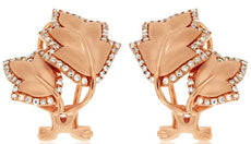 .36CT DIAMOND 14KT ROSE GOLD DOUBLE LEAF MATTE & SHINY CLIP ON HANGING EARRINGS