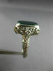 ANTIQUE WIDE GREEN AGATE 14K WHITE GOLD CLASSIC OPEN FILIGREE OCTAGON RING 26427