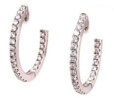 .83CT DIAMOND 18KT WHITE GOLD 3D CLASSIC INSIDE OUT OVAL HOOP HANGING EARRINGS