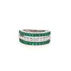 1.29CT DIAMOND & AAA EMERALD 18KT WHITE GOLD THREE ROW WEDDING ANNIVERSARY RING