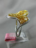 ESTATE LARGE 4.12CT WHITE & FANCY YELLOW DIAMOND 18K 2 TONE GOLD 3D FLOWER RING