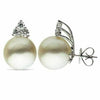 ESTATE LARGE .60CT DIAMOND & AAA SOUTH SEA PEARL 18KT WHITE GOLD FLOWER EARRINGS