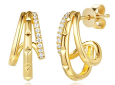 ESTATE .12CT DIAMOND 14KT YELLOW GOLD 3D 3 ROW UMBRELLA FUN HANGING EARRINGS
