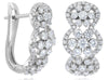 WIDE 1.35CT DIAMOND 14K WHITE GOLD 3 FLOWER HALO LOVE LEVERBACK HANGING EARRINGS