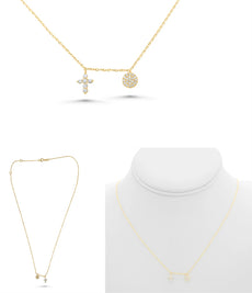 .16CT DIAMOND 14KT YELLOW GOLD 3D ROUND CROSS & FLOWER BY THE YARD FUN NECKLACE