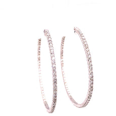 EXTRA LARGE 2.95CT DIAMOND 18KT WHITE GOLD 3D INSIDE OUT HOOP HANGING EARRINGS
