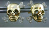 ESTATE .20CT DIAMOND 14K WHITE YELLOW GOLD PIRATE SKULL SCREW BACK STUD EARRINGS