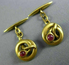 ANTIQUE .30CT AAA RUBY 18KT YELLOW GOLD SWIRL SNAKE CIRCULAR FUN MEN'S CUFFLINKS