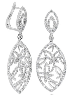 1.56CT DIAMOND 14KT WHITE GOLD 3D MULTI BUTTERFLY TEAR DROP LEVERBACK EARRINGS