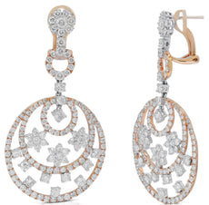 LARGE 8.02CT DIAMOND 18K WHITE & ROSE GOLD MULTI FLOWER CLIP ON HANGING EARRINGS