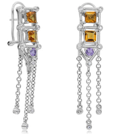 1.47CT DIAMOND & AAA CITRINE & PINK AMETHYST 14KT WHITE GOLD 3D CLIP ON EARRINGS