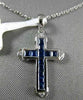 ESTATE .64CT DIAMOND & AAA SAPPHIRE 18KT WHITE GOLD 3D CLASSIC CROSS PENDANT