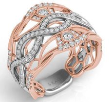 LARGE .77CT DIAMOND 14K WHITE & ROSE GOLD TRIANGULAR INFINITY OPEN FILIGREE RING