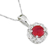 ESTATE 1.10CT DIAMOND & AAA RUBY 14KT WHITE GOLD ROUND FLOWER FLOATING PENDANT