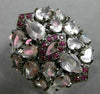 ESTATE 5.25T AAA PINK SAPPHIRE RUBY & WHITE QUARTZ 14KT WHITE GOLD 3D CROWN RING