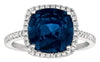 LARGE 4.90CT DIAMOND & AAA SAPPHIRE 14KT WHITE GOLD 3D CUSHION & ROUND HALO RING