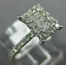 ESTATE .63CT ROUND & BAGUETTE DIAMOND 18KT WHITE GOLD RECTANGULAR PROMISE RING