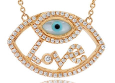 .25CT DIAMOND & AAA MOTHER OF PEARL 14KT ROSE GOLD LUCKY EVIL EYE LOVE NECKLACE