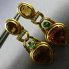 ESTATE LARGE 14.10CT DIAMOND & CITRINE EMERALD 18KT YELLOW GOLD HANGING EARRINGS