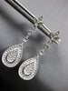 ESTATE .3CT DIAMOND 14KT WHITE GOLD 3D PAVE TEAR DROP FLOWER HANGING EARRINGS
