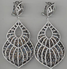 LARGE 5.4CT DIAMOND 18KT WHITE GOLD 3D DOUBLE TEAR DROP LEAF HANGING EARRINGS