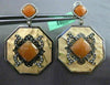 ANTIQUE .67CT DIAMOND & ORANGE AVENTURINE 18KT TRI COLOR GOLD FILIGREE EARRINGS