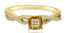 .62CT DIAMOND & AAA CITRINE 14KT YELLOW GOLD CUSHION & ROUND SOLITAIRE LOVE RING