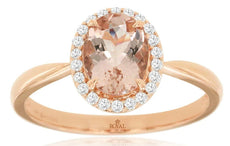 1.14CT DIAMOND & AAA MORGANITE 14KT ROSE GOLD OVAL & ROUND HALO ENGAGEMENT RING