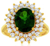LARGE 3.45CT DIAMOND & AAA GREEN GARNET 14KT YELLOW GOLD FLOWER ENGAGEMENT RING