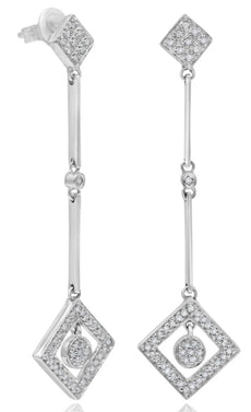 .32CT DIAMOND 14KT WHITE GOLD 3D GEOMETRICAL BY THE YARD FLORAL HANGING EARRINGS