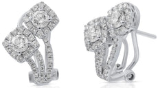1.32CT DIAMOND 14KT WHITE GOLD DOUBLE FLOWER SQUARE FUN CLIP ON HANGING EARRINGS