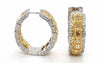 10.28CT WHITE & FANCY YELLOW DIAMOND 18K 2 TONE GOLD 3D CUSHION & ROUND EARRINGS