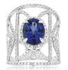 LARGE 4.05CT DIAMOND & AAA TANZANITE 14KT WHITE GOLD 3D OVAL AND ROUND FUN RING
