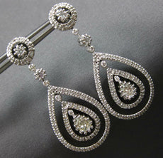 LARGE 2.30CT DIAMOND 14KT WHITE GOLD 3D PEAR SHAPE CHANDELIER HANGING EARRINGS