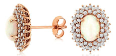 LARGE 1.50CT DIAMOND & AAA OPAL 14KT ROSE GOLD OVAL & ROUND FLOWER STUD EARRINGS