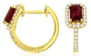 .91CT DIAMOND & AAA RUBY 14KT YELLOW GOLD EMERALD CUT & ROUND HANGING EARRINGS